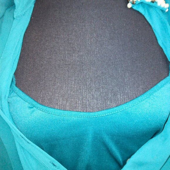 AMERICAN RAG CIE GREEN LONG SLEEVE MIDI DRESS W/ BEADED & PEARL COLLAR - SIZE S - Picture 6 of 6